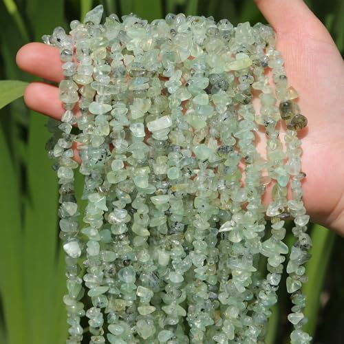400pcs Natural Chip Stone Beads for Jewelry Making Prehnite 5-8mm Irregular Gemstones Healing Crystal Loose Rocks Bead Hole Drilled for Ring Earrings Necklace Bracelet Making DIY Art Crafts - color: Green Prehnite(2 Strands-62")