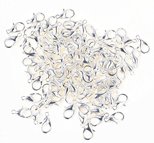 Shapenty Small Metal Alloy Lobster Claw Clasps Clip DIY Necklace Jewelry Finding Making Accessories Fastener Hook, 12mmx6mm, 100PCS (Silver) - color: Silver
