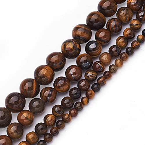 Cheriswelry 4 Strand Round Natural Tiger Eye Stone Beads 4mm 6mm 8mm 10mm Gemstone Loose Spacer Ball Beads Polished Healing Beads for DIY Earring Bracelet Necklace Craft Jewelry Making - color: Natural Tiger Eye
