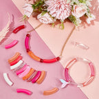 PH PandaHall 154pcs Curved Tube Beads, 11 Color Acrylic Tube Bead Pink Chunk Slide Beads Noodle Loose Spacer Bead for Valentine Summer Friendship Bracelet Keychain Jewelry Making 32mm - color: Pink