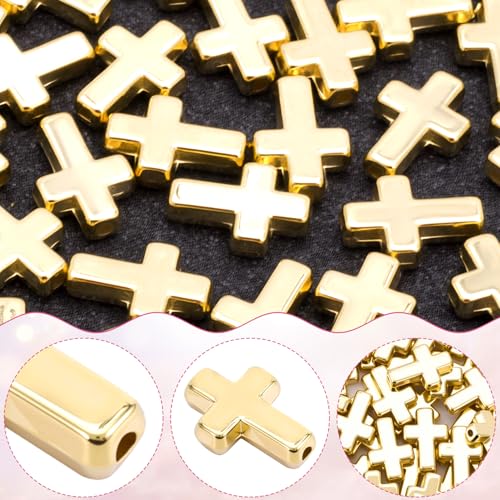 60 Pcs Cross Charms for Jewelry Making, Religious Cross Beads for Bracelets, Crosses for Jewelry Making, Bracelets, Necklaces, DIY Crafts (Gold) - color: 60pcs, 13x9mm, Gold