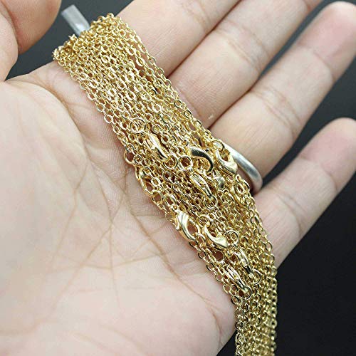 ALEXCRAFT Wholesale 12 PCS Gold Plated Brass Flat Cable Chain Finished Necklace Chains Bulk for Jewelry Making (30 Inch(2 MM)) - color: Gold, size: 30 inch-0.079 inch