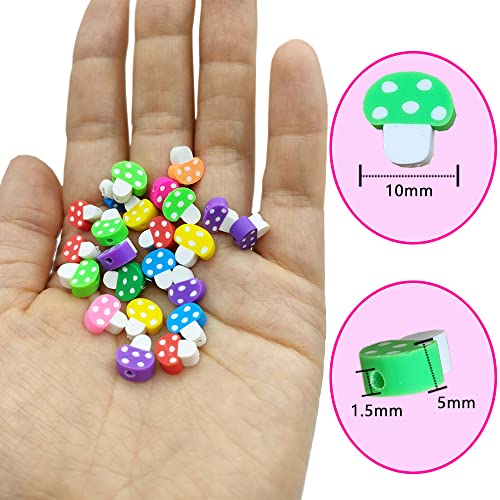 200pcs Mushroom Polymer Clay Beads, Mixed Mushrooms Charm Spacer Beads for DIY Bracelet Necklace Jewelry Making - color: Mushroom