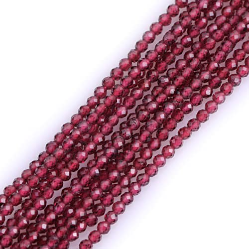 GEM-Inside Natural 2mm Red Garnet Gemstone Faceted Round Stone Loose Beads Crystal Energy Power for Jewelry Making 15" - color: AAA Red Garnet, size: 2mm