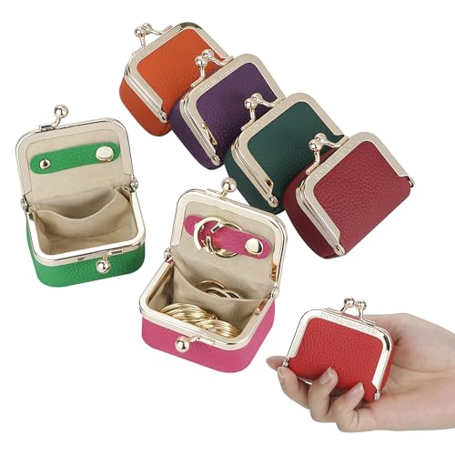 Royal Bagger Genuine Cow Leather Mini Jewelry Box Women's Coin Purse Solid Color Kiss Lock Change Pouch Casual Style Small Storage Bag for Women 1894 (Watermelon Red) - color: Watermelon Red