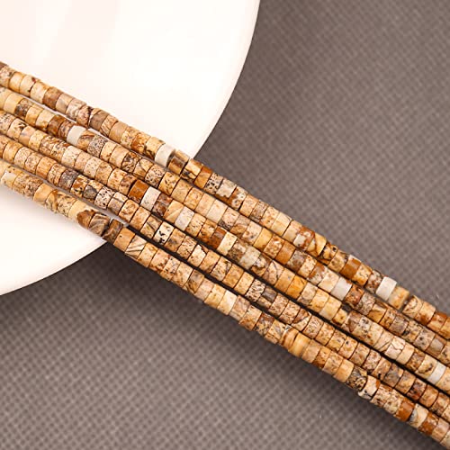 150PCs Natural Picture Jasper Spacer Beads, Loose Semi Precious Flat Round Gemstone Heishi Disc Stone Beads for Beading Jewelry Making 4mm*2mm 38cm - color: Picture Jasper, size: 4MM*2MM