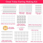 Cludoo Earring Making Kit - 2393 Pcs Hypoallergenic Earring Hooks, Posts, Backs, Studs & Tools for Jewelry DIY Making & Repair