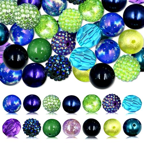 50Pcs Chunky Bubblegum Beads, 20mm Chunky Bubble Gum Beads for DIY Beadable Pens Bracelets Necklaces Pearl Beaded Craft Jewelry Making (Green) - color: Green+Blue+Purple