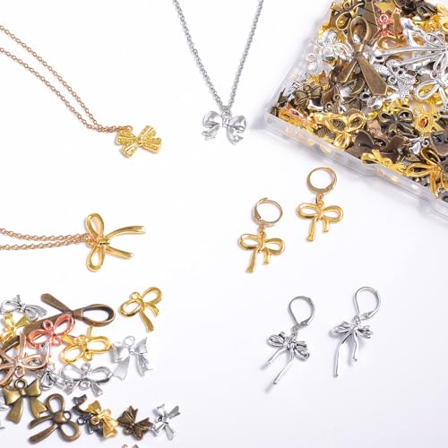 stino 100 Gram Metal Charms for Jewelry Making, Silver & Gold Plated, Bulk Pack for Bracelets, Necklaces, Crafts - color: Bow (Mixed Color 200gram)