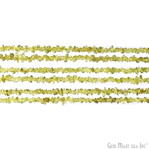 GM GemMartUSA Natural Peridot Raw Chip | Semi-Precious | AAA+ Quality 1 Strand 34” | Bracelet Jewelry Making, Crystal Craft| 4-6mm - Green Color-Gemstones (CHPD-70001) - color: Peridot (CHPD-70001)