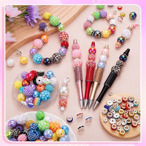HUISUYTON 190 Pcs Beads for Pens Making, Included Rondelle Spacer Bead and 16/20mm Bubblegum Beads for Pen, Acrylic Bead for Jewelry Making, Bracelets, Beadable Pens - color: 190PCS Beads