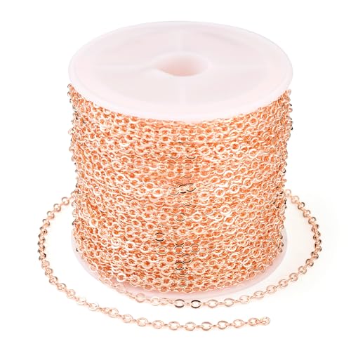 Beadthoven 32.8Ft Brass Flat Cable Chain for Jewelry Making 2mm Rose Gold Plated Flat Cross DIY Necklace Chain Bracelet Jewelry Finding Chains Extender Chains Bulk for Jewelry Making Supplies - color: Rose Gold, size: 2mm
