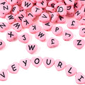 Cheriswelry 100pcs Pink Heart Acrylic Letter Mixed Opaque Black Alphabet Spacer Beads 10.5x11.5mm for DIY Craft Jewelry Making - color: Pink Heart Letter Beads