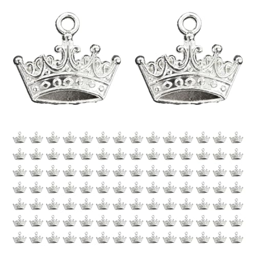 pson 100PCS Crown Charms Pendants, Vintage Mini Queen Crown Connector with Crystal Rhinestones, 3D Royal Tiara Charm for DIY Jewelry Making, Necklace Bracelet Craft - color: Silver