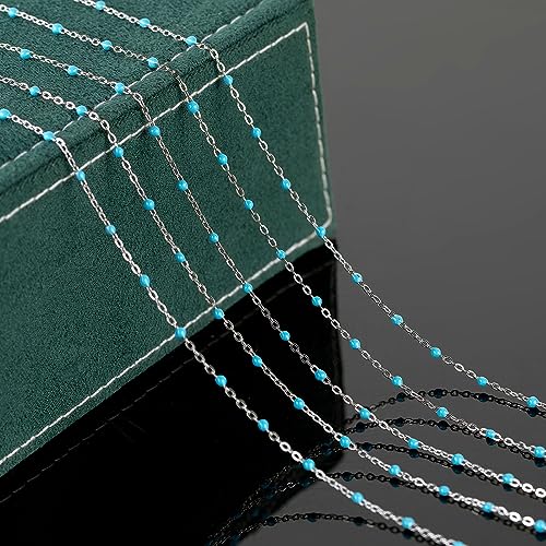 UMAOKANG 33 Feet/10M Stainless Steel Chain for Jewelry Making Light Blue Enamel Beaded Chain Bulk with Lobster Clasps and Jump Rings - color: Light Blue Bead-Steel