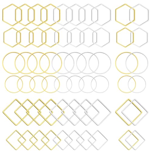 Oubaka 120pcs Beading Hoop Earrings,3 Shapes Earrings Findings Hoops Open Bezel Pendant Frame Hypoallergenic Square Hexagon Round Earring Findings for DIY Craft,Earring Necklace(Gold&Silver) - color: 120PCS;Square,Hexagon,Round;Gold,Silver