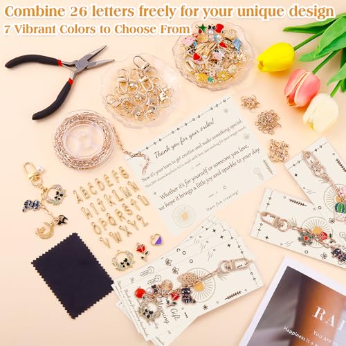 TOHONGADON 285 Pcs Keychain Making Kit, Bag Charm Kit with 92 Charms, 22 Keychain Clips, Key Ring Jewelry Plier, Extender Chain, Letter Beads for DIY Crafting and Jewelry Making - color: 285 Pcs Keychain