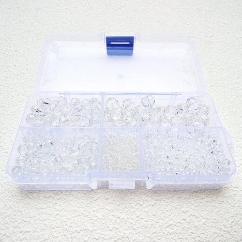 Clear White Rondelle Glass Beads for Jewelry Making, Faceted Briolette Crytal Spacer Beads for Bracelet Necklace Earring (2mm 4mm 6mm 8mm 10mm Mixed Sizes, 1000pcs) - color: Clear White