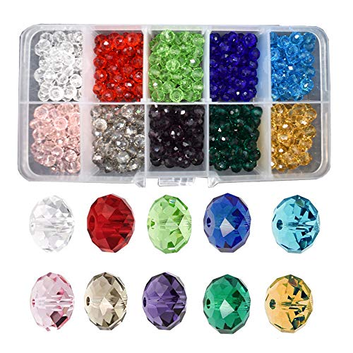 Renashed 150Pcs Wholesale Briolette Crystal Glass Beads Finding Spacer Beads Faceted with Container Box Beads for Making Jewelry 10 Colors (10mm) - size: 10mm