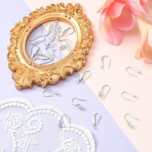 Beebeecraft 1 Box 24Pcs 6 Styles Cubic Zirconia Earring Hooks Sterling Silver Plated Brass French Ear Hooks with Loop for Jewelry Making DIY Earring Crafts - color: 6 Style Earring Hooks Silver