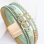 FANCY SHINY Mothers Day Gifts Boho Leather Wrap Bracelet Stackable Infinity Chunky Cuff Bracelets Western Hippie Outfits Jewelry Valentine Gifts for Women - color: Avocado