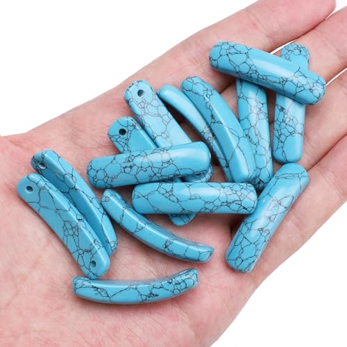 BEADIA Curved Dark Blue Turquoise Stone Beads 36x10mm 4pcs for DIY Bracelet Jewelry Making - color: Dark Blue Turquoise