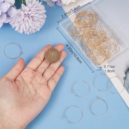 Beebeecraft 1 Box 100Pcs Hoop Earring Findings 30mm 18K Gold Plated 316 Stainless Steel Wine Glass Charms Rings with 0.7mm Pin DIY Earring Beading for Hoop Earrings Making - color: Gold, size: 30mm