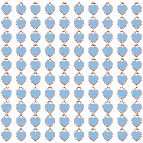 200 pcs Tiny Heart Enamel Charm Gold Plated Alloy Love Pendant Bracelet Earring Keychain Jewelry Crafts 6x8mm - color: Blue