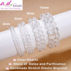 AD Beads Handmade Gemstone Stretch Elastic Bracelet Crystal Healing Reiki Nature's Beauty and Spiritual Essence Unisex - color: Clear Quartz (Detox and Purification), size: 10mm