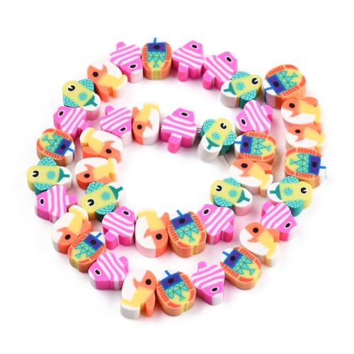 Ornazy 400Pcs Mixed Color Sea Animal Heishi Spacer Beads Handmade Summer Ocean Fish Crafts Accessory Polymer Clay Fish Beads for Jewelry Making