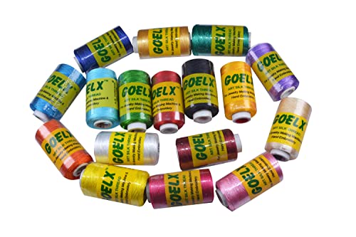 GOELX Silk Thread 17 Main Color Set for Jewellery-Tassel Making- Embroidery-Crafts, Shiny Soft Thread Spools