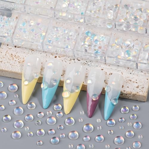1600Pcs Half Round Resin Bubble Beads,2-6mm AB Colorful Flatback Pearls Beads,Mini Iridescent Crystals No Hole with Pickup Tools for Nail Charms Handmade Phone Case(16-K1-AB-bubble-beads) - color: 16-K1-AB-bubble-beads