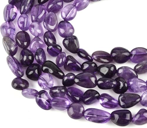 HAAMIIQII Natural Purple Amethyst Crystal Pebble Stone 5-8mm Small Irregular Freeform Tumbled Loose Gemstone Beads for Jewelry Making Strand 15 Inch (45-50pcs) - color: Amethyst