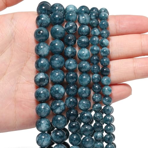 Stone Beads, 60pcs Blue Apatite, 6mm Round Loose Beads for Jewelry Making, Bracelets, with Bag, String & Card - color: Blue Apatite, size: 6mm
