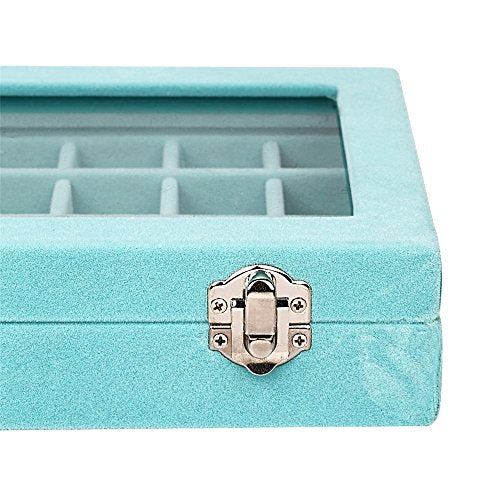MeJell 24 Slot Velvet Glass Jewelry Box Organizer Rings Earrings Tray Display Storage Case