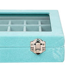 MeJell 24 Slot Velvet Glass Jewelry Box Organizer Rings Earrings Tray Display Storage Case