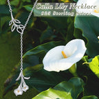 Long Necklace Sterling Silver Larait Bar Y Lariat Long Chain Drop Adjustable Necklace Gift for Her, 30" - style: Calla lily necklace