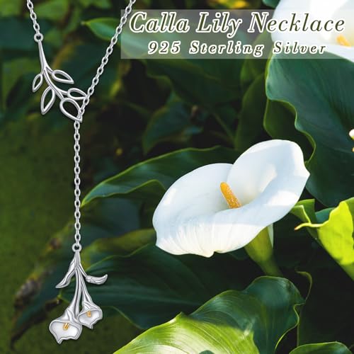 Long Necklace Sterling Silver Larait Bar Y Lariat Long Chain Drop Adjustable Necklace Gift for Her, 30" - style: Calla lily necklace