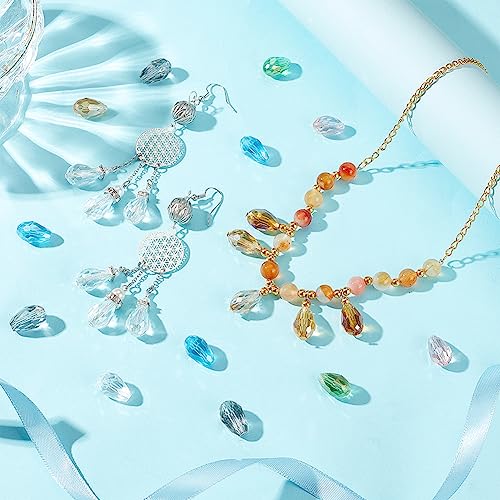 AHANDMAKER 140 Pcs Faceted Teardrop Glass Beads, 14 Colors Clear Waterdrop Crystal Glass Beads Center Drilled Drop Spacer Beads for DIY Craft Jewelry Necklace Bracelet Earring Making, Hole: 1mm - color: 14 Colors Waterdrop