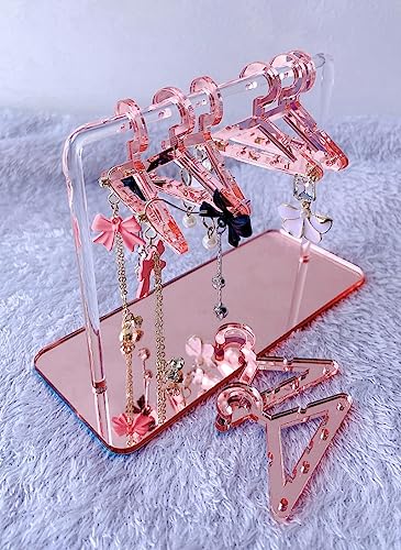 Earring Hanger Rack with 8 Mini Coat Hangers, Acrylic Earring Holder Display Stand, Ear Studs Hanging Earrings Organizer For Women Girls,Rose Gold - color: Rose Gold