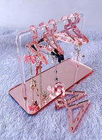 Earring Hanger Rack with 8 Mini Coat Hangers, Acrylic Earring Holder Display Stand, Ear Studs Hanging Earrings Organizer For Women Girls,Rose Gold - color: Rose Gold