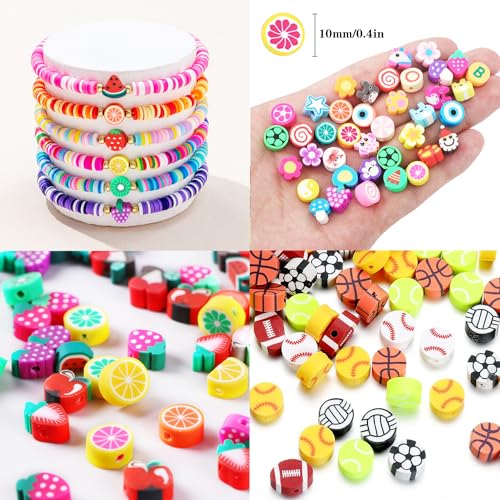 1000PCS Polymer Clay Beads Bracelet Making kit, 24 Style Cute Fun Beads Fruit Beads Charms for Jewelry Necklace Earring Making DIY Accessories for Women Girls - color: D1#Style 4