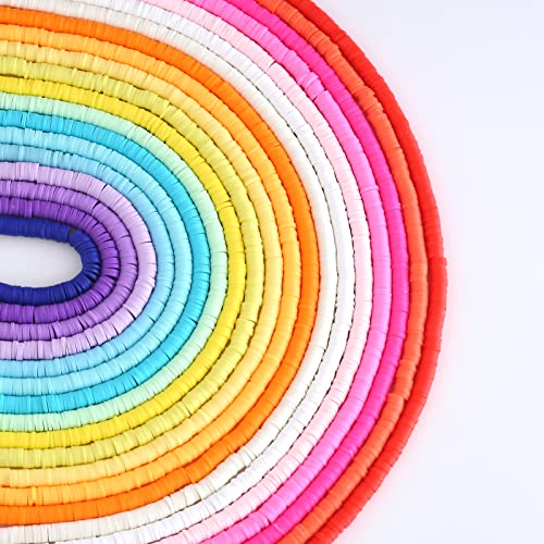 20 Strands Heishi Clay Beads Mixed Color Clay Beads 7200 PCS Pink Yellow White Flat Handmade Polymer Clay Beads for Jewelry Making Necklace Bracelet Earrings Finding(color20) - color: color20