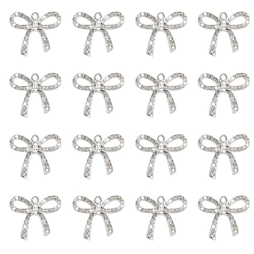 16-Pcs Crystal Jewelry Making Charms Silver Pendant Charm For Women Making Jewelry Crafts Rhinestone Charms - color: BowTie