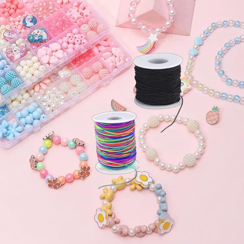 Elastic Jewelry Thread, 1mm Braided Thread, Used for Making Bracelets, Necklaces, DIY Crafts, Each roll 50 Meters, 4 Rolls 200 Meters (2 Black+2 Color) - color: 2 Black+2 Colorful
