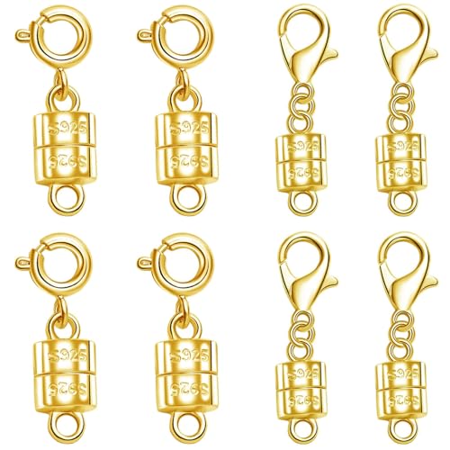 S925 Silver Magnetic Necklace Clasps, S925 Jewelry Making Connectors, Chain Extender Converters for Bracelets Necklace, 8 Pack (8pcs Golden A) - color: 8pcs golden A
