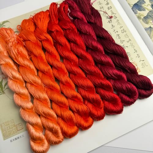 100% Nature Mulberry Handmade Embroidery Silk Thread Woven Jewelry Accessory Artificial Flowers Cross Stitch Floss DIY Sewing Kits 8 Gradient Colors 22m Each (42) - color: 42