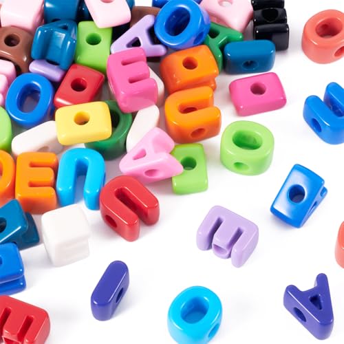 Cheriswelry 50Pcs Acrylic Letter Beads Large Hole European Bracelet Bead Vowel Alphabet Loose Spacer Beads 19.8-21mm for DIY Craft Necklace Keychain Making Hole:6.3mm - color: 10 Color
