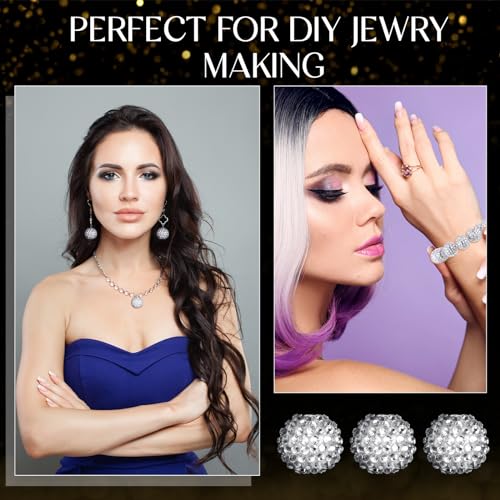 40 Pcs 20 mm Rhinestone Beads Bulk Crystal Round Disco Ball Chunky Bubblegum Beads for Pens Bracelets Charms Craft European Style Jewelry Making Supplies Christmas(White and Silver) - color: White and Silver