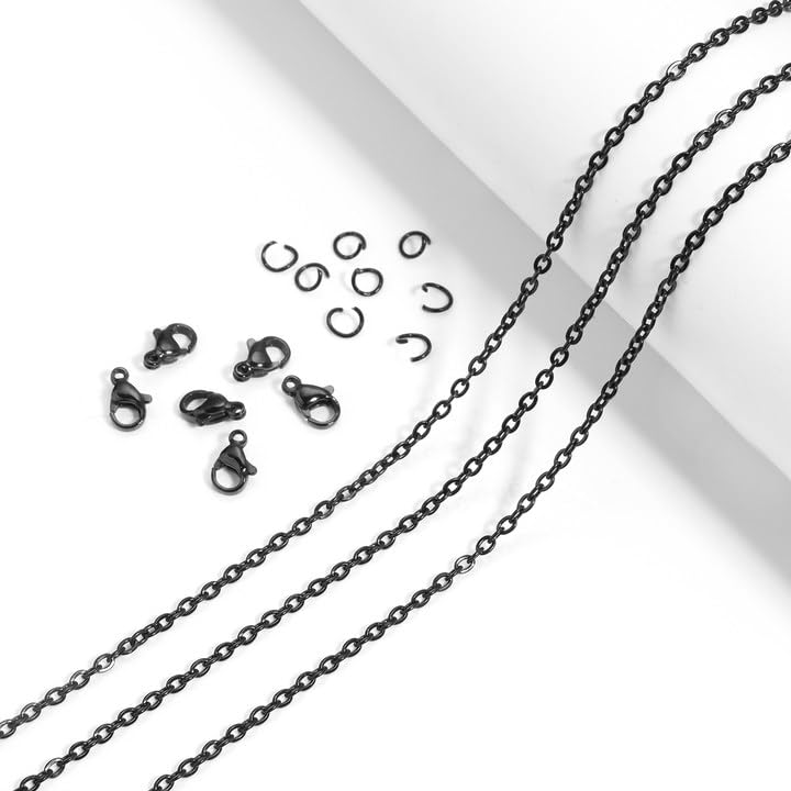 Topacket 33Feet Black Stainless Steel Necklace Chains Cable Link Chains for Jewelry Making DIY Craft Kit with Lobster Clasps Jump Rings - color: Black, size: 2.5mm